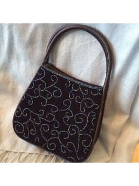 Vintage Midnight blue evening bag with iridescent beads formal special occasion